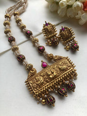 Antique beads & kundan with pearls pendant necklace, SET-Silver Neckpiece-PL-House of Taamara
