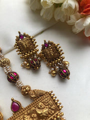 Antique beads & kundan with pearls pendant necklace, SET-Silver Neckpiece-PL-House of Taamara