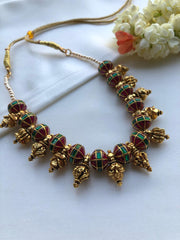 Antique beads with kundan and ruby beads mala-Silver Neckpiece-PL-House of Taamara
