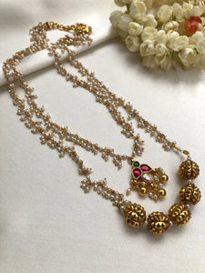 Antique beads with pearls bunch and lotus pendant-Silver Neckpiece-PL-House of Taamara