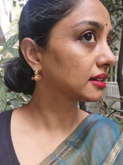 Antique earrings with kundan and ruby-Earrings-PL-House of Taamara