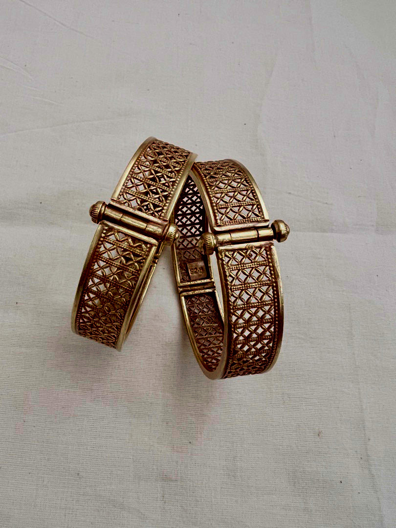 Antique gold polish bangles, PAIR-Silver Bracelet-CI-House of Taamara