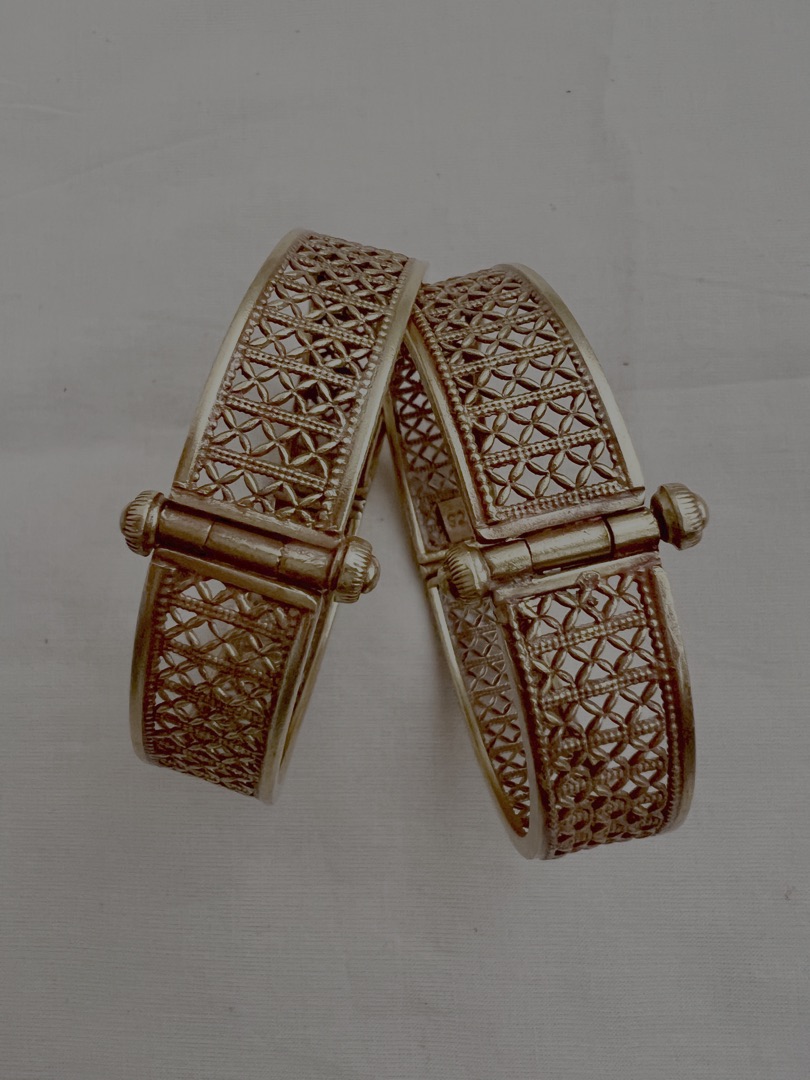 Antique gold polish bangles, PAIR-Silver Bracelet-CI-House of Taamara