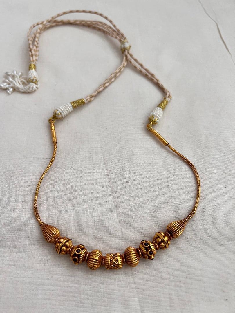 Antique gold polish beads necklace-Silver Neckpiece-CI-House of Taamara