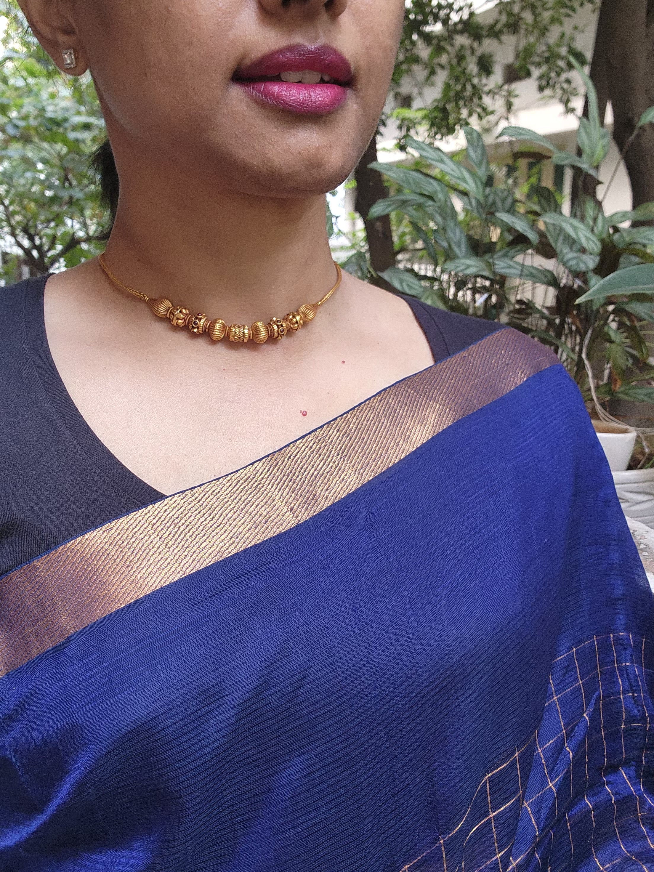 Antique gold polish beads necklace-Silver Neckpiece-CI-House of Taamara