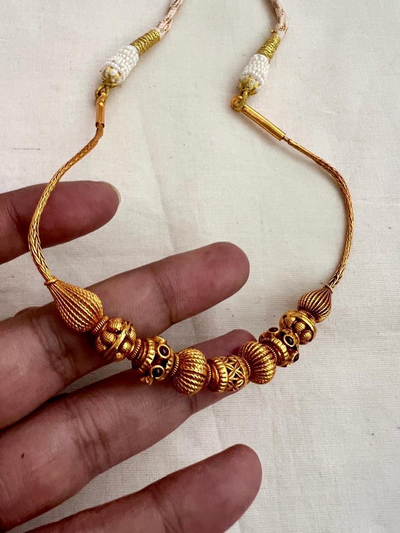 Antique gold polish beads necklace-Silver Neckpiece-CI-House of Taamara