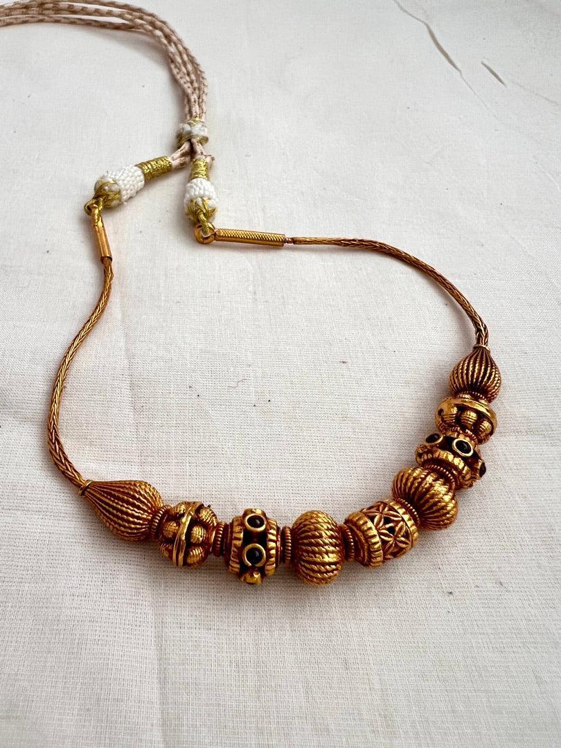 Antique gold polish beads necklace-Silver Neckpiece-CI-House of Taamara