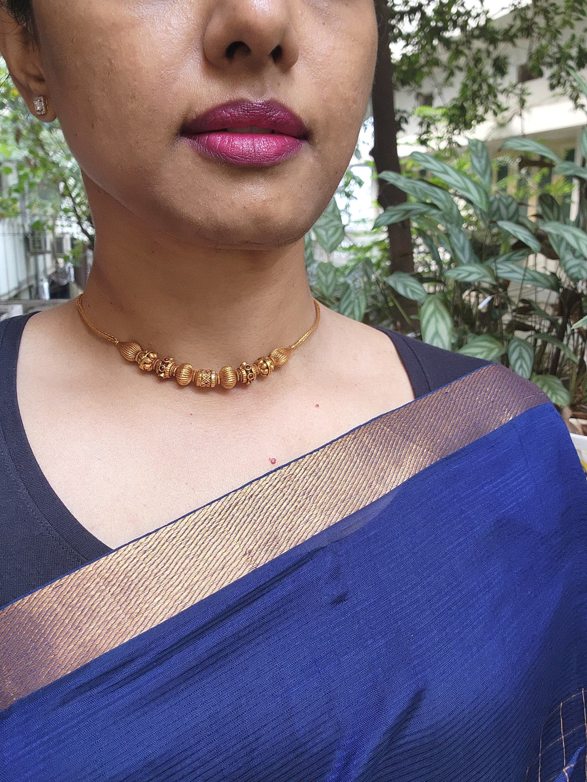 Antique gold polish beads necklace-Silver Neckpiece-CI-House of Taamara