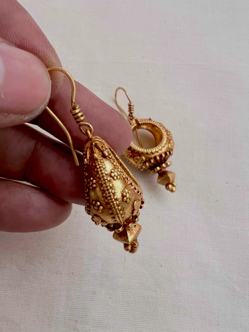 Antique gold polish chettinad style earrings-Earrings-CI-House of Taamara