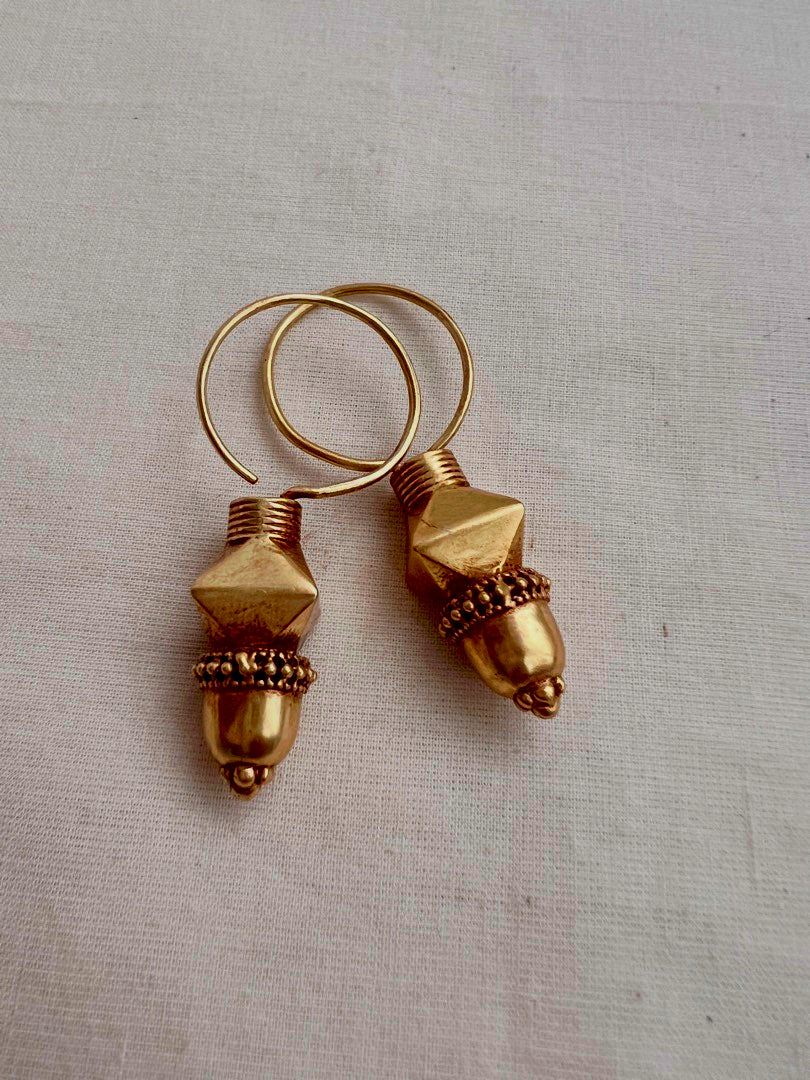 Antique gold polish chettinad style earrings-Earrings-CI-House of Taamara