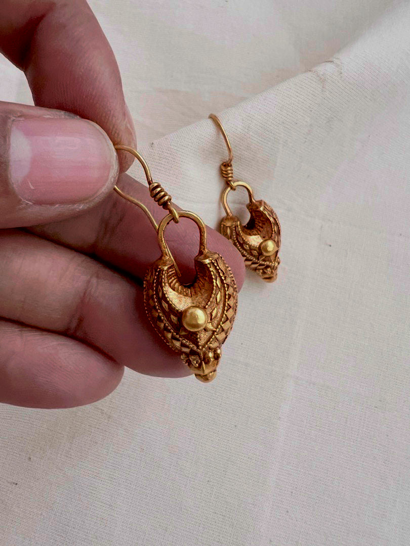 Antique gold polish chettinad style earrings-Earrings-CI-House of Taamara