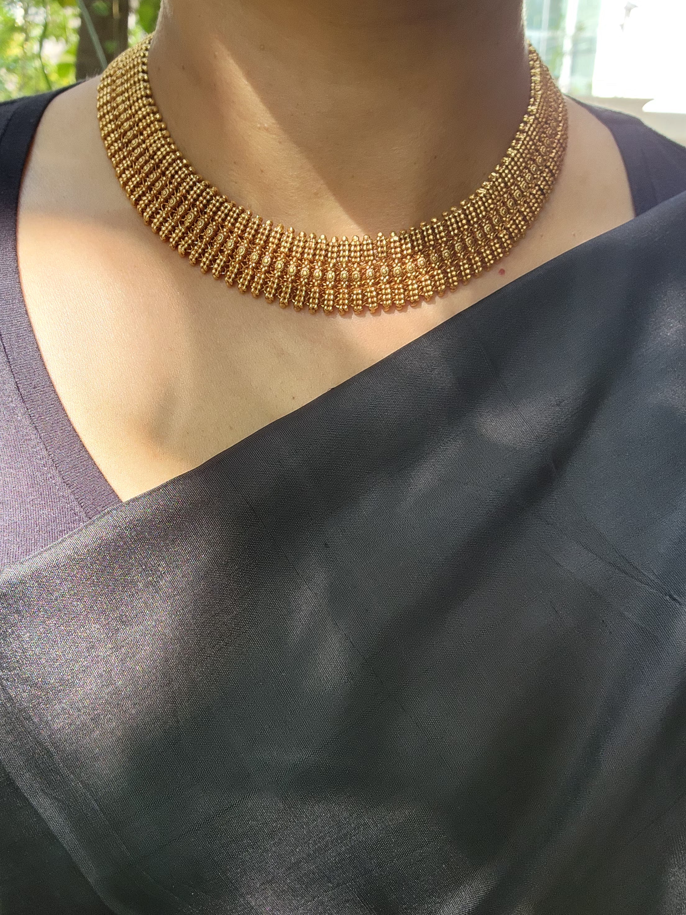 Antique gold polish choker-Silver Neckpiece-CI-House of Taamara
