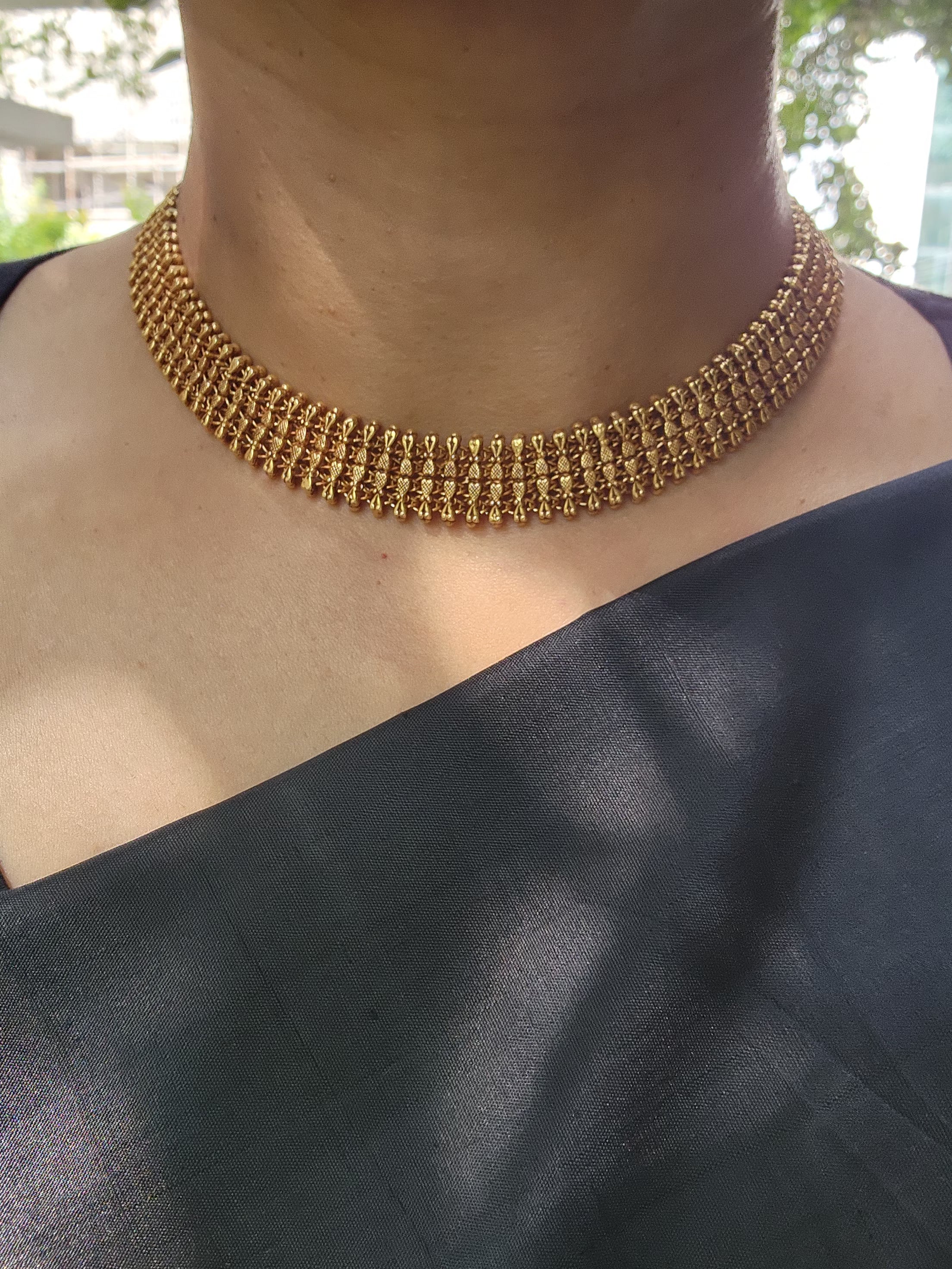Antique gold polish choker-Silver Neckpiece-CI-House of Taamara