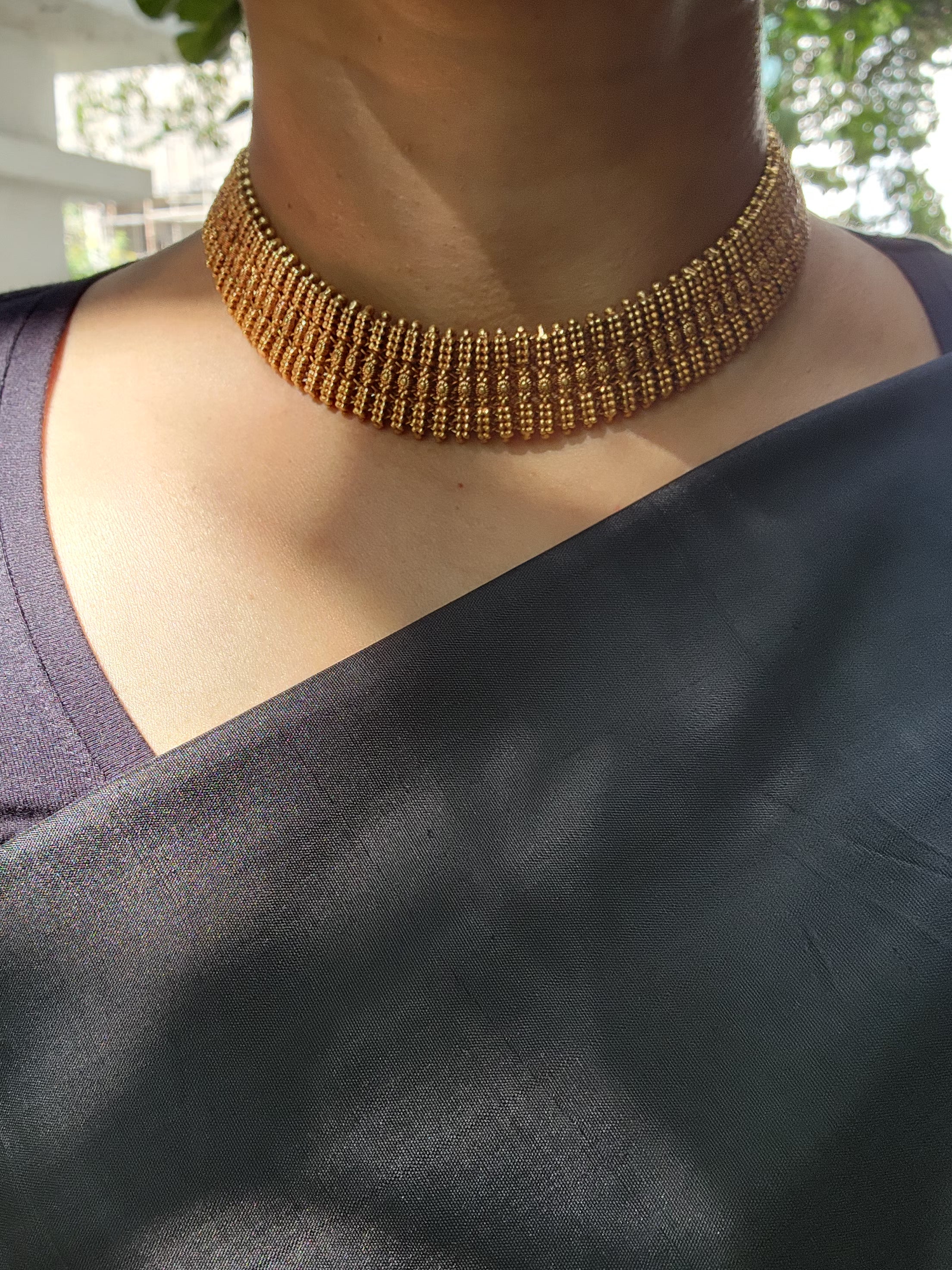 Antique gold polish choker-Silver Neckpiece-CI-House of Taamara