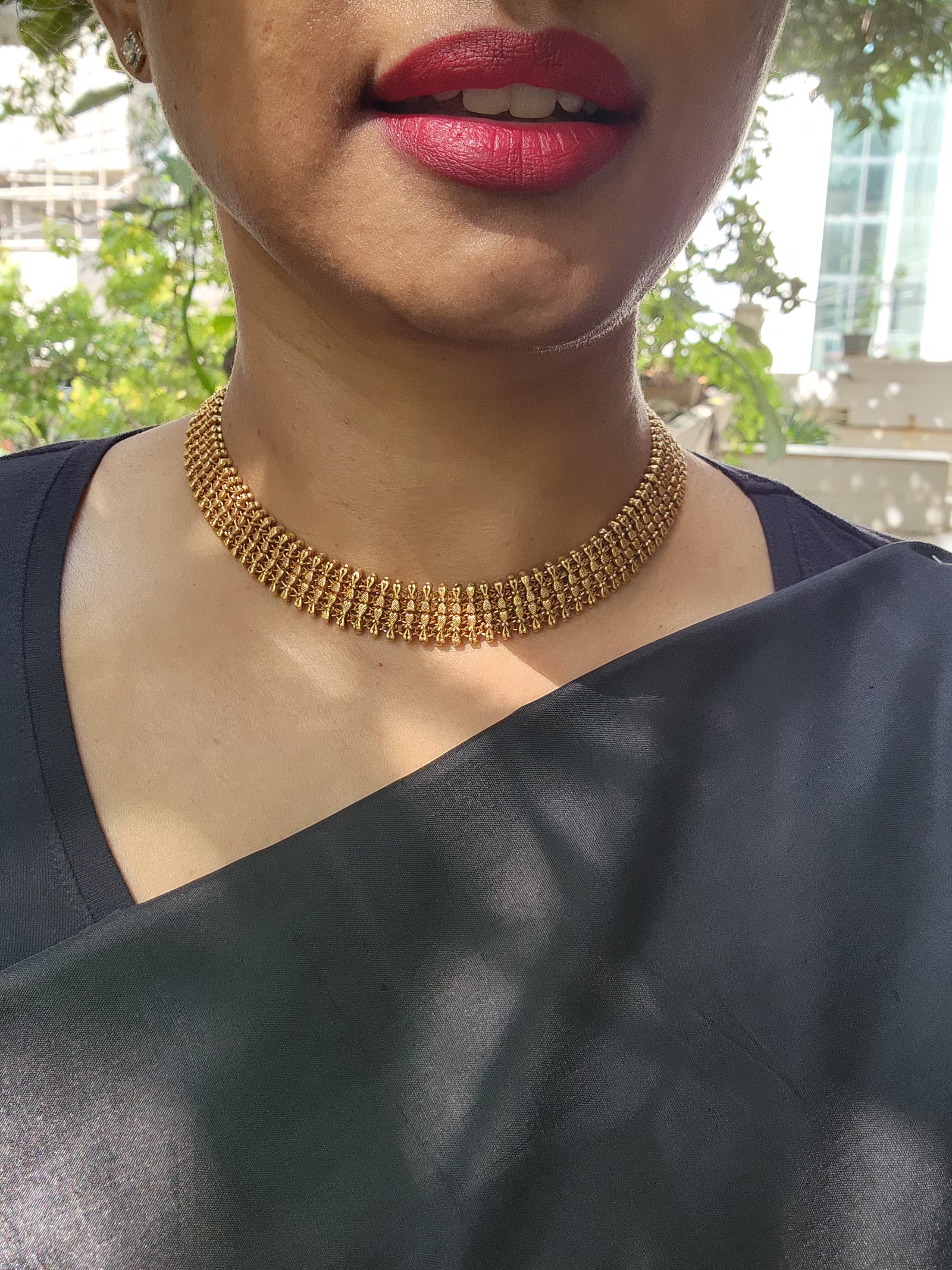 Antique gold polish choker-Silver Neckpiece-CI-House of Taamara
