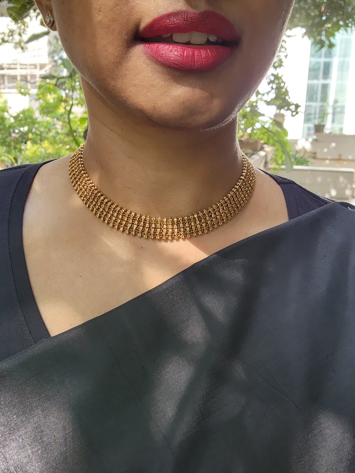 Antique gold polish choker-Silver Neckpiece-CI-House of Taamara