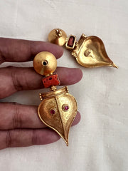 Antique gold polish coral earrings-Earrings-CI-House of Taamara
