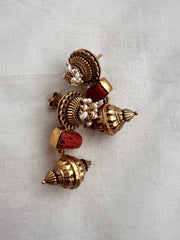 Antique gold polish coral earrings with pearls-Earrings-CI-House of Taamara