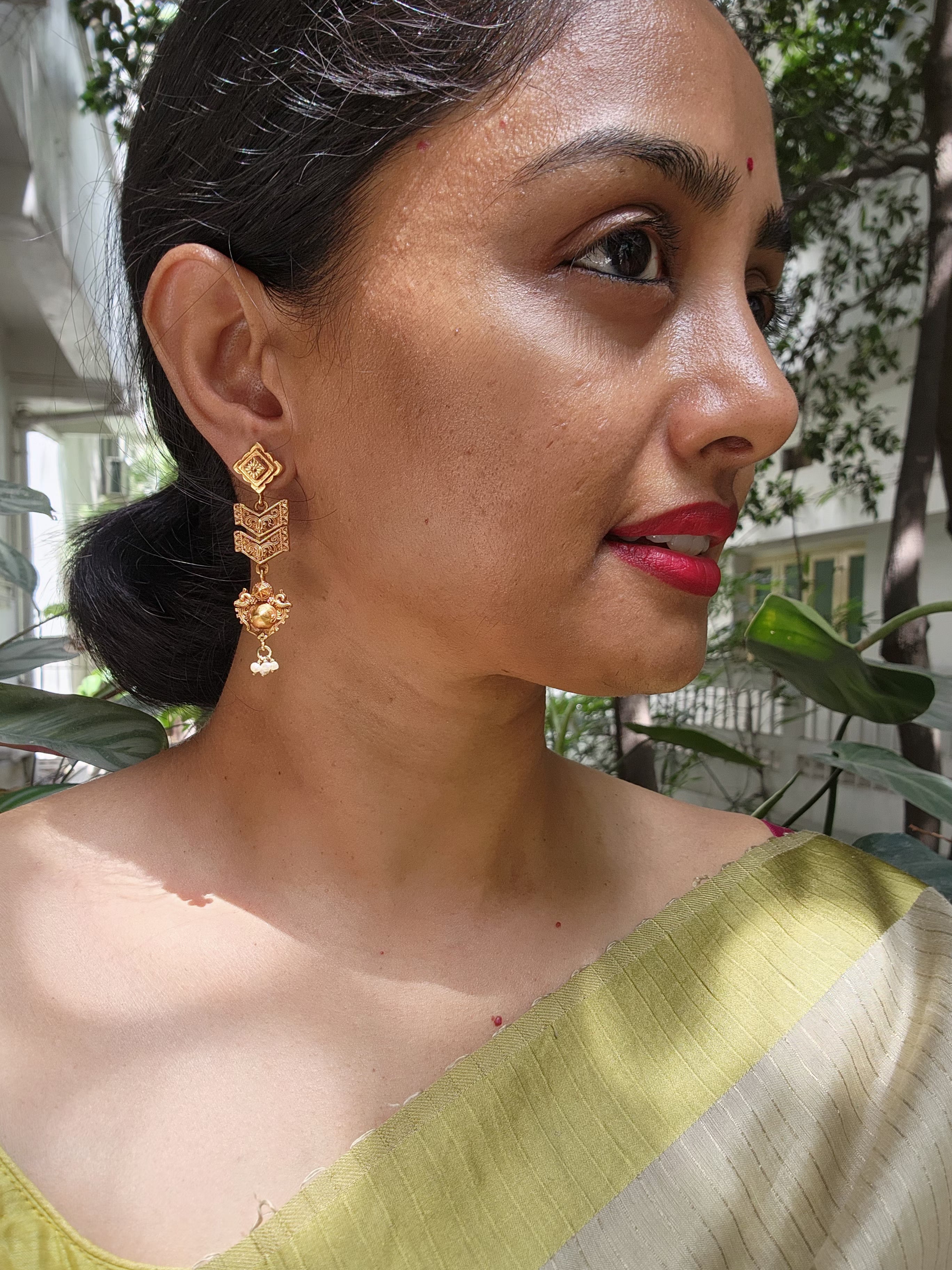 Antique gold polish earrings-Earrings-CI-House of Taamara