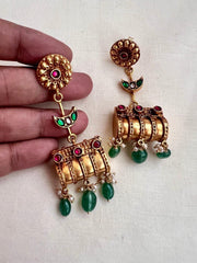 Antique gold polish earrings with pearls & jade beads-Earrings-CI-House of Taamara