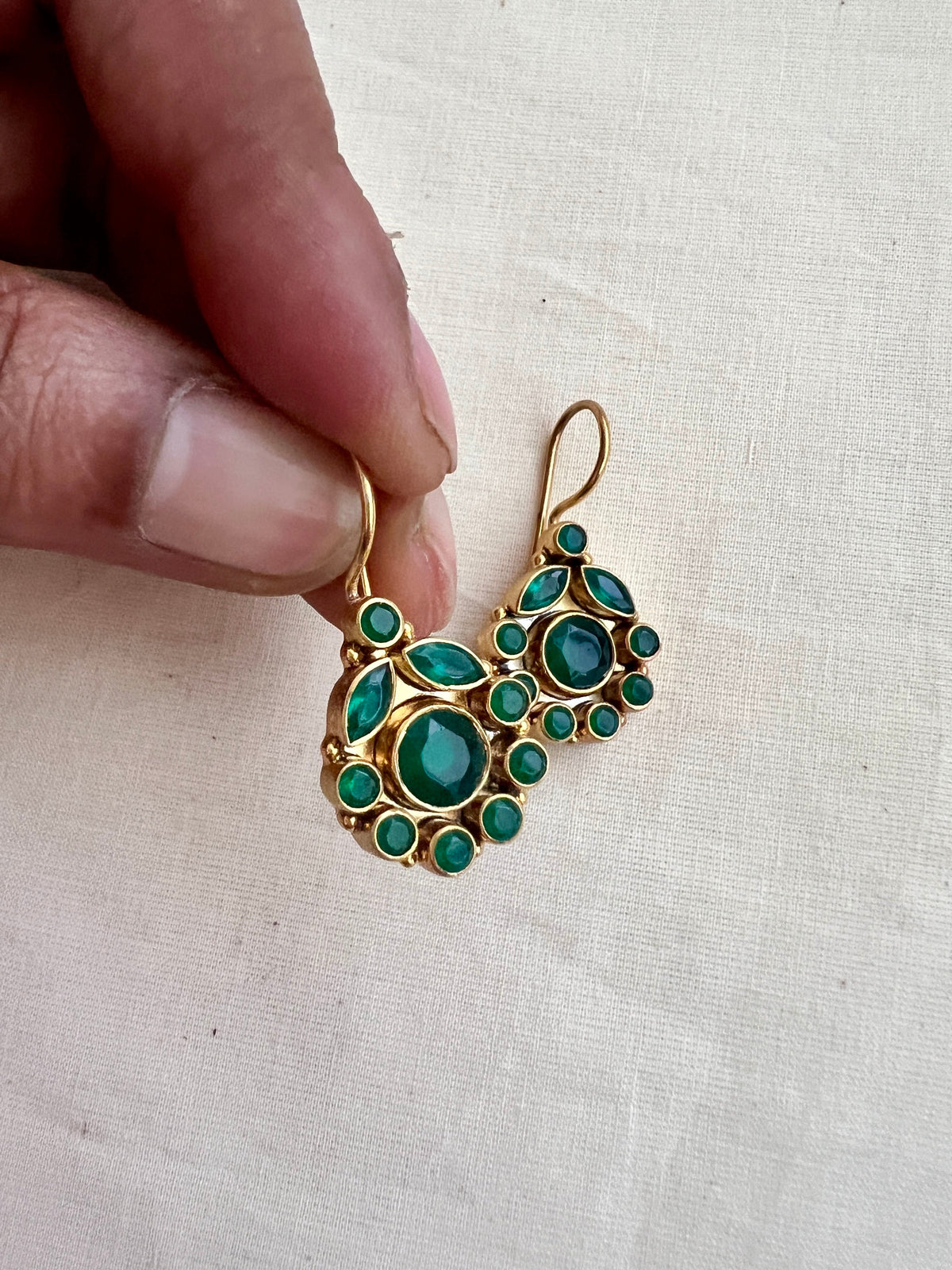 Antique gold polish emerald hangings-Earrings-CI-House of Taamara