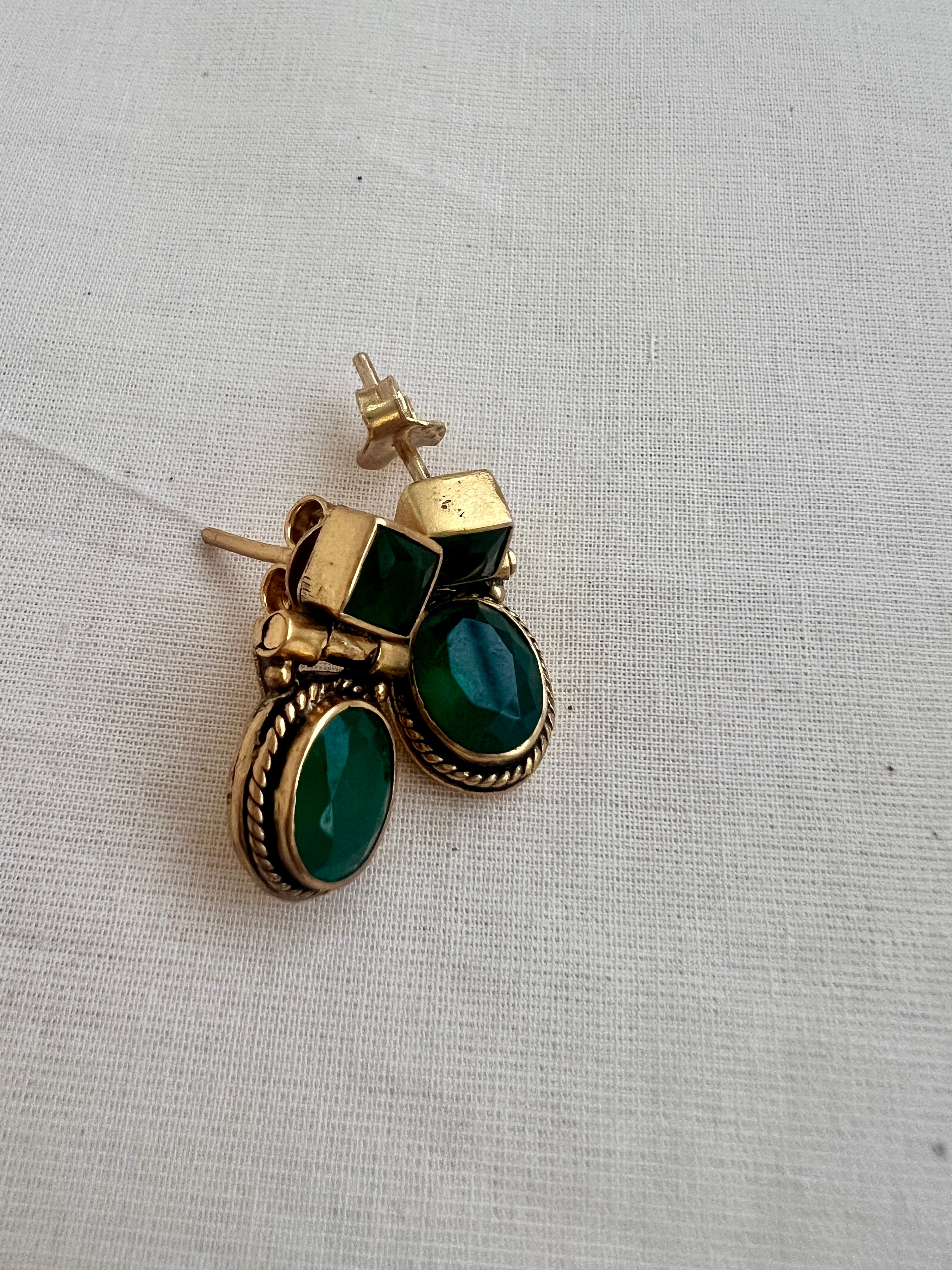 Antique gold polish emerald studs-Earrings-CI-House of Taamara