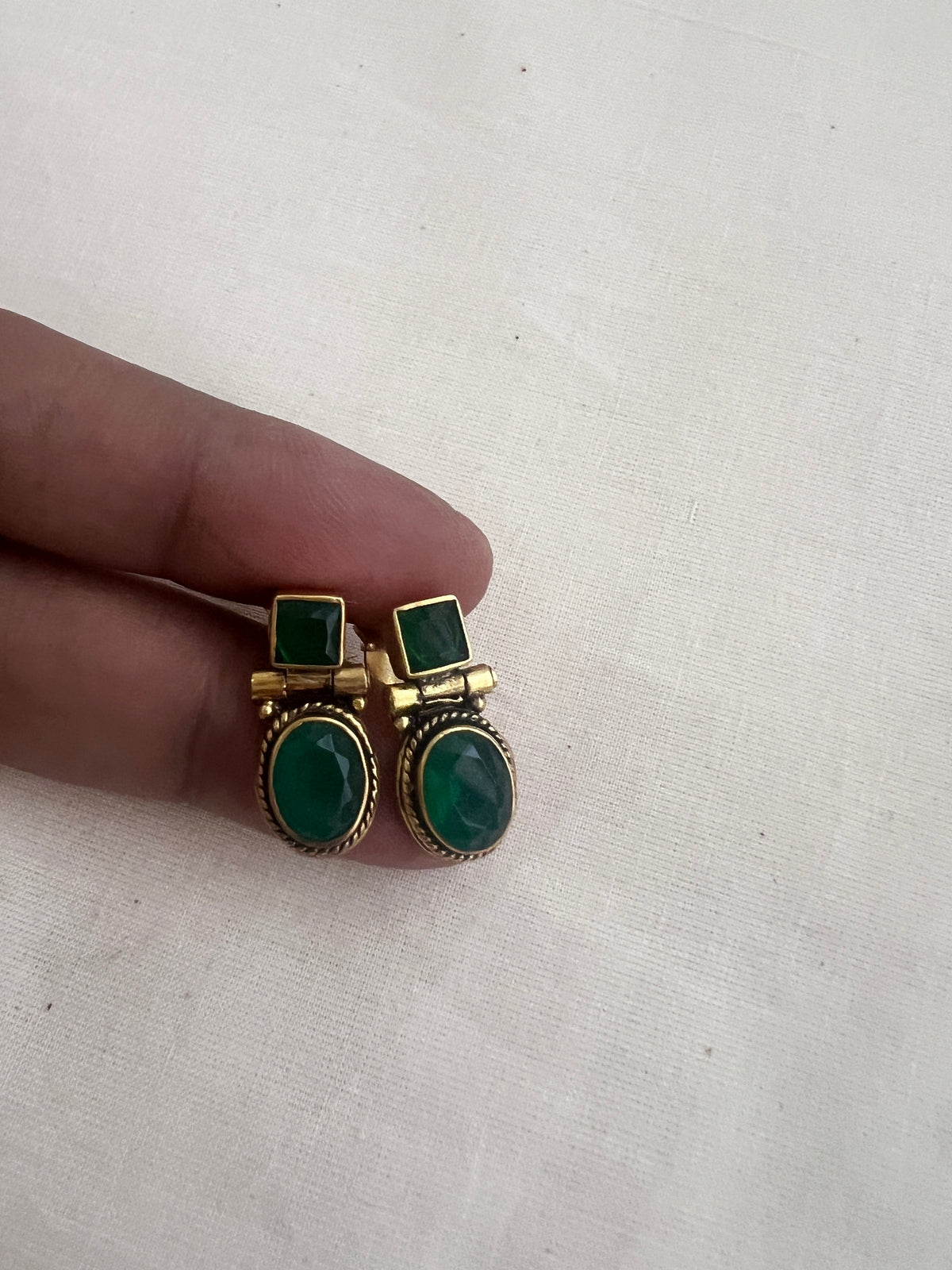 Antique gold polish emerald studs-Earrings-CI-House of Taamara