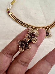 Antique gold polish flower necklace with earrings, SET-Silver Neckpiece-CI-House of Taamara