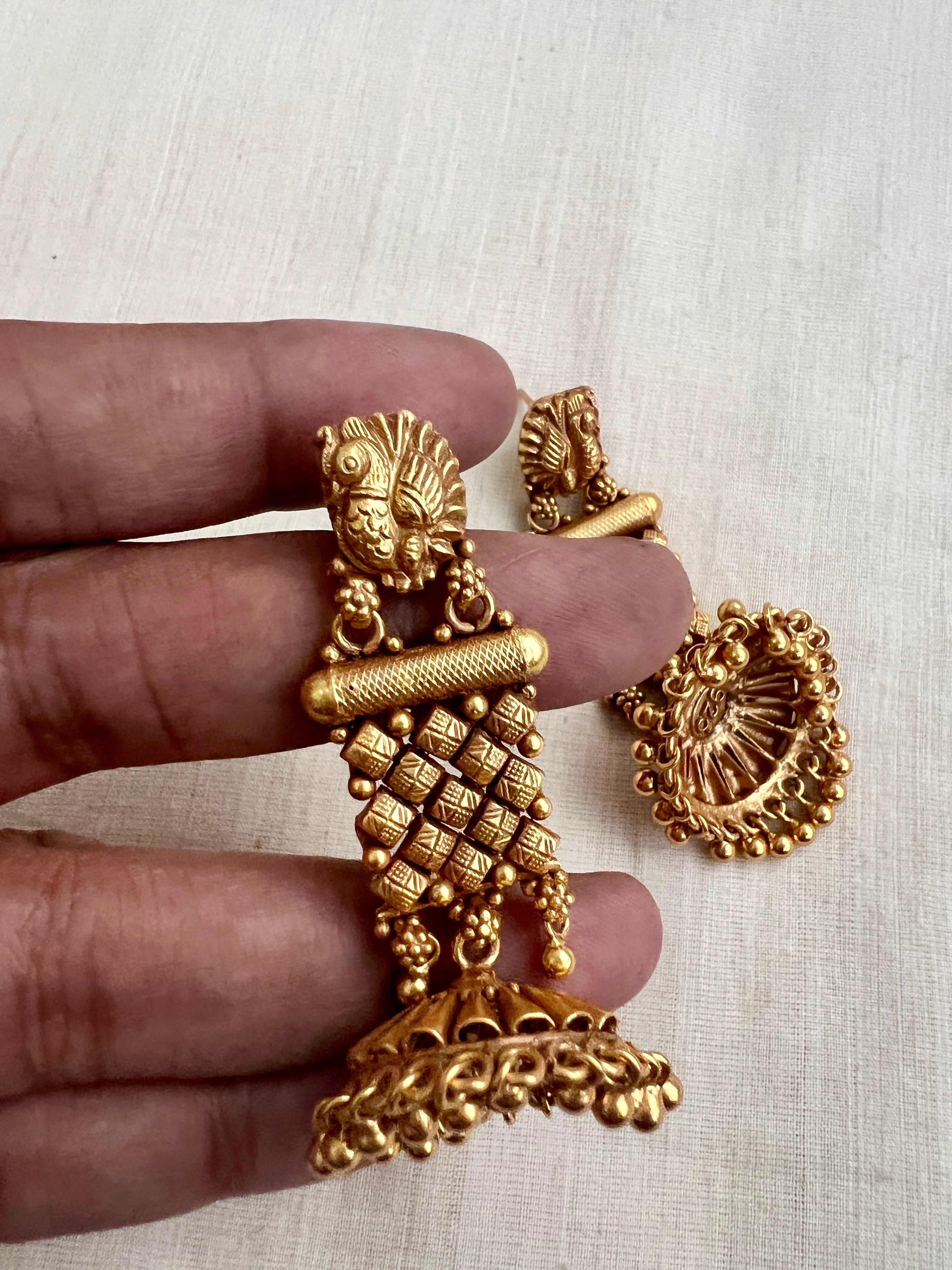 Antique gold polish jhumkas-Earrings-CI-House of Taamara