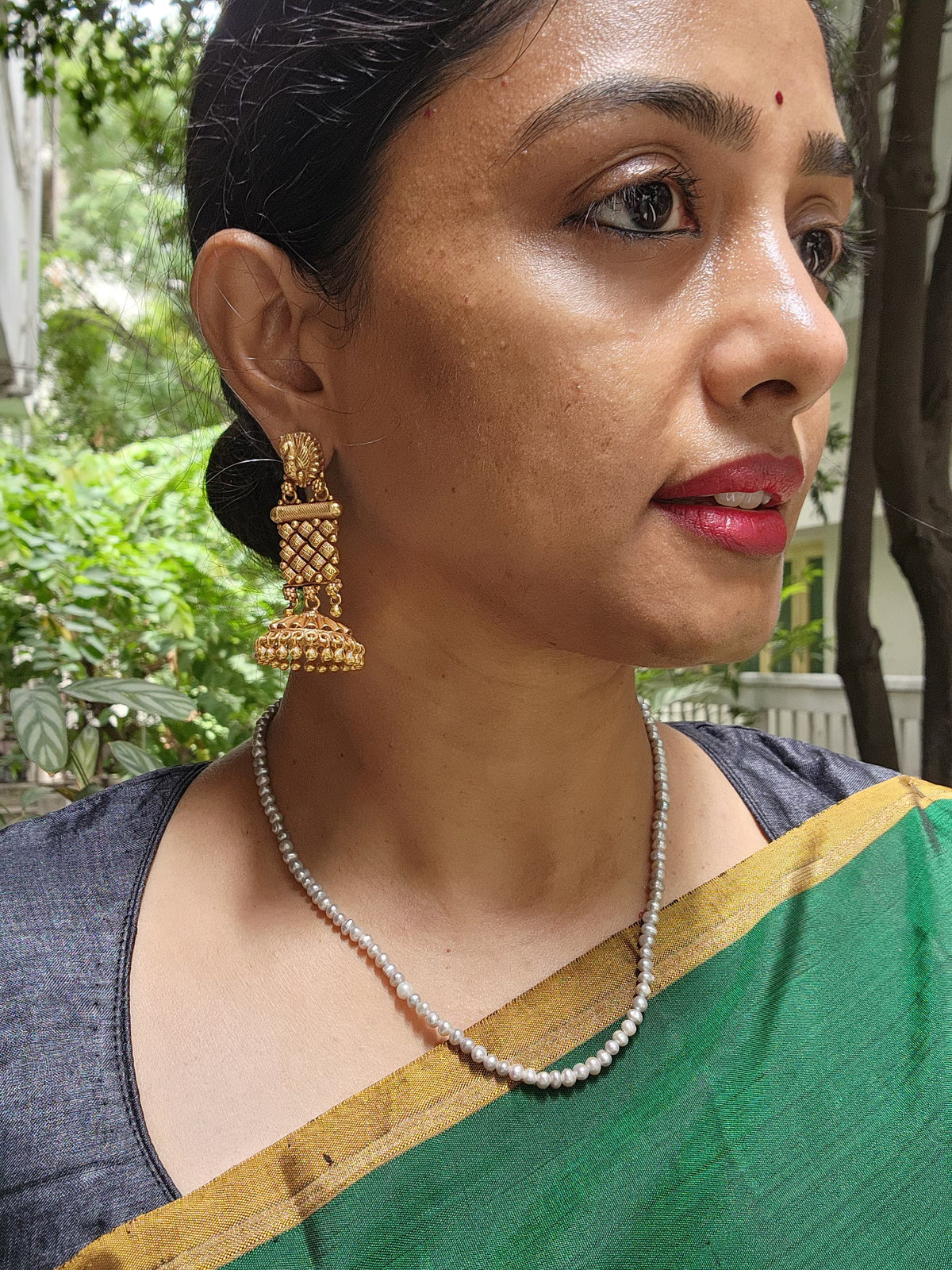 Antique gold polish jhumkas-Earrings-CI-House of Taamara
