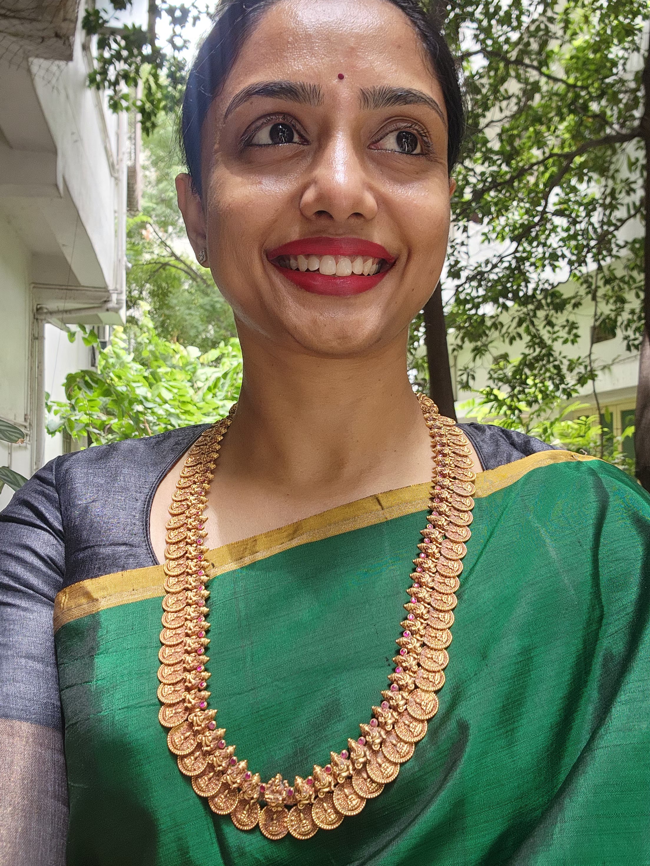 Antique gold polish kasamala necklace with ruby stones-Silver Neckpiece-CI-House of Taamara