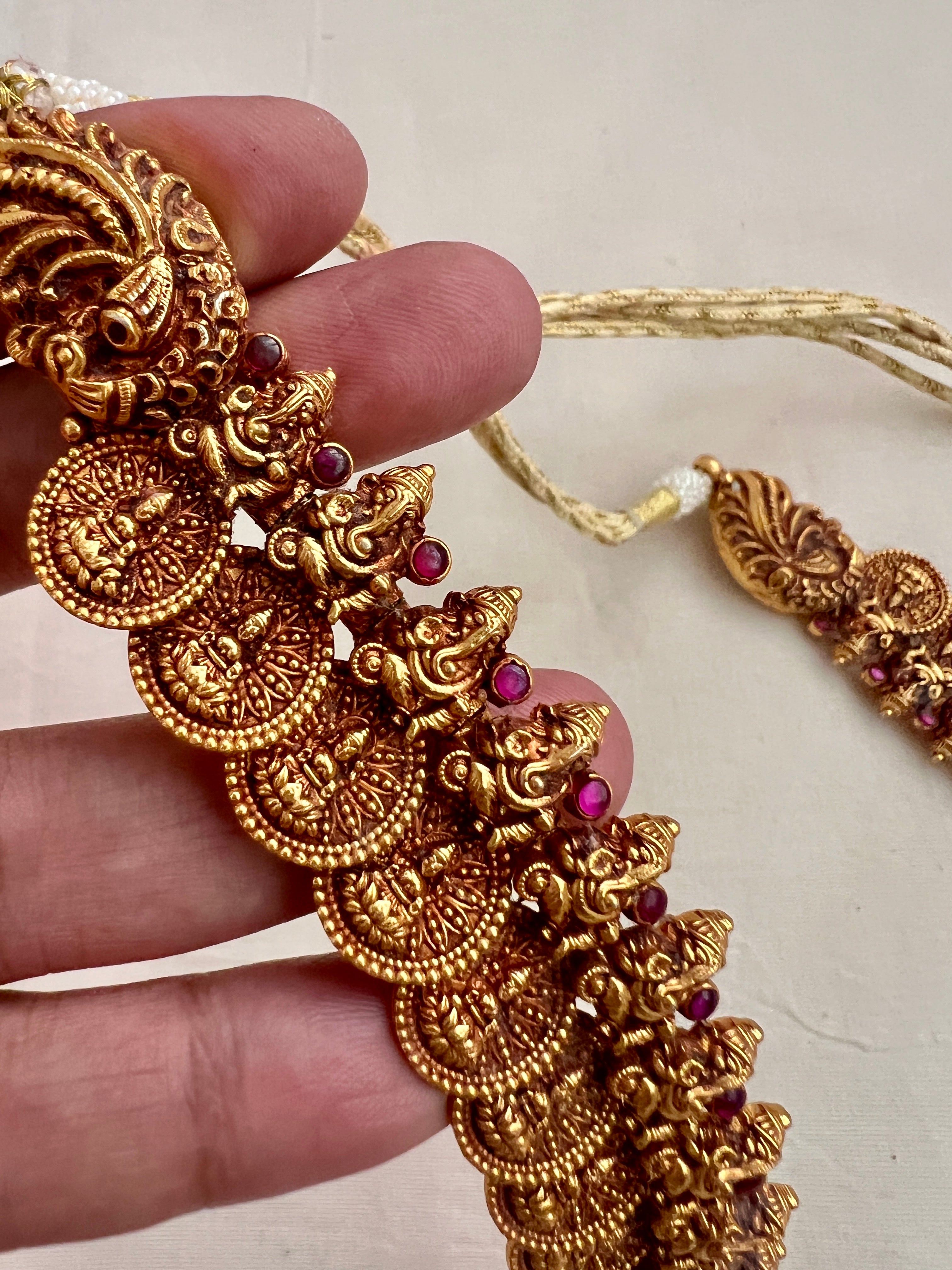 Antique gold polish kasamala necklace with ruby stones-Silver Neckpiece-CI-House of Taamara