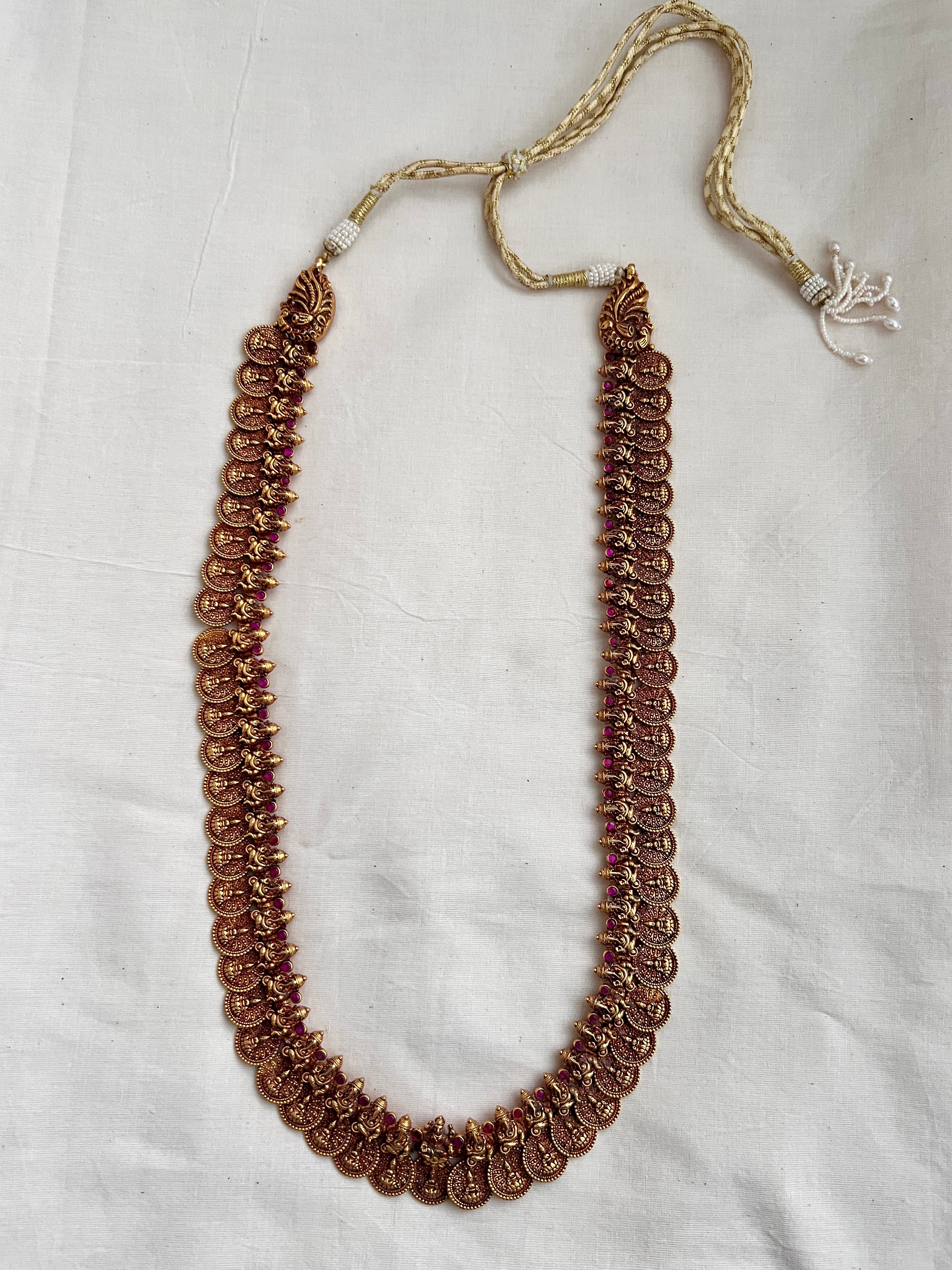 Antique gold polish kasamala necklace with ruby stones-Silver Neckpiece-CI-House of Taamara