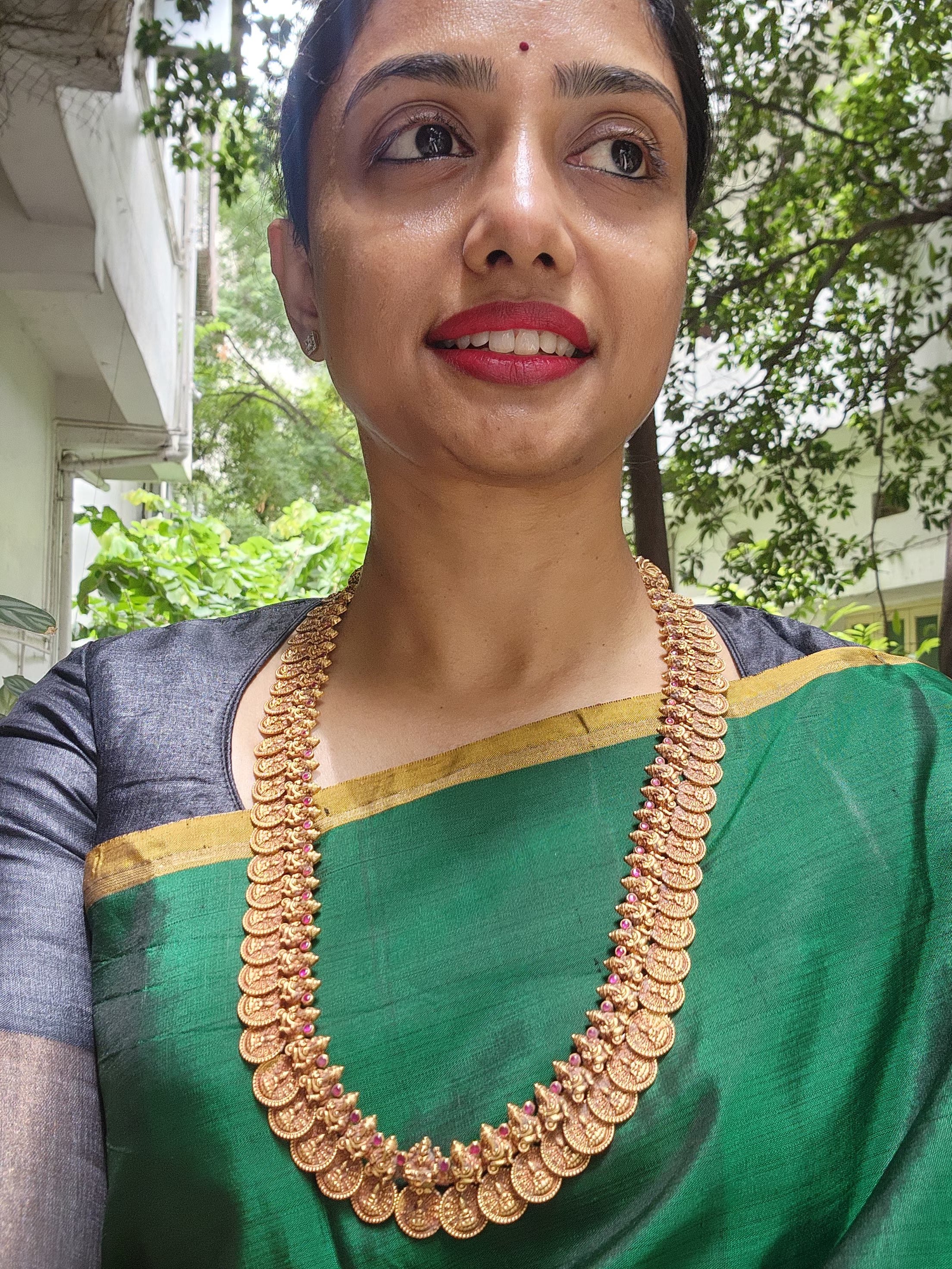 Antique gold polish kasamala necklace with ruby stones-Silver Neckpiece-CI-House of Taamara