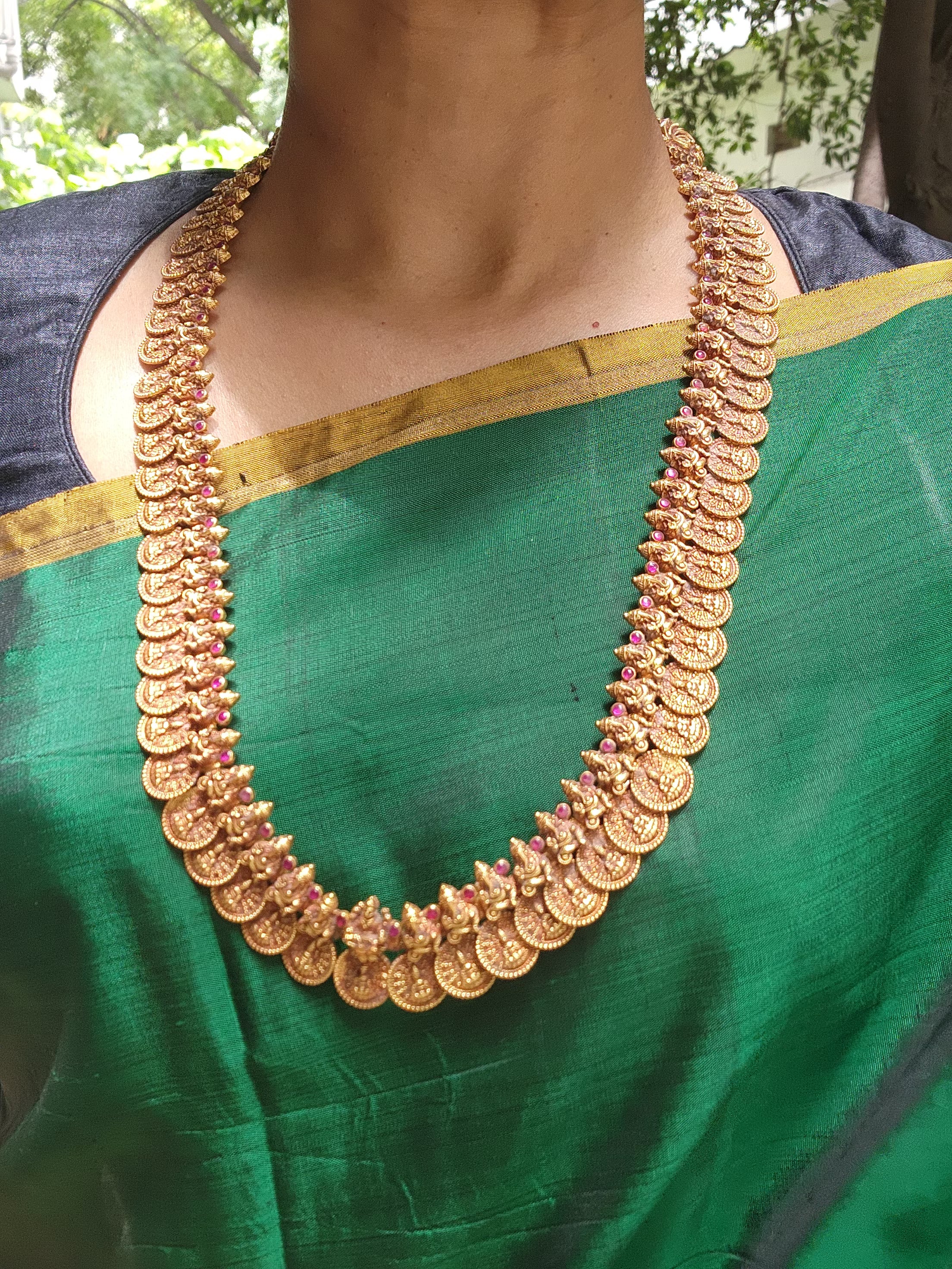 Antique gold polish kasamala necklace with ruby stones-Silver Neckpiece-CI-House of Taamara