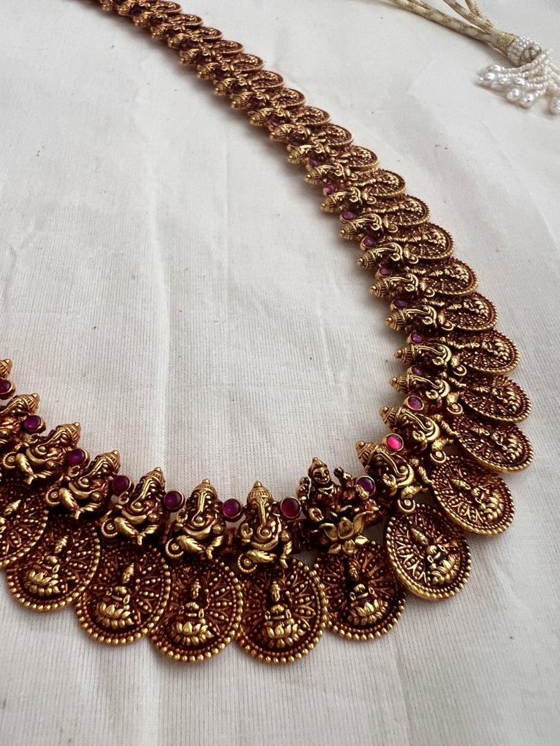 Antique gold polish kasumala necklace with ruby stones-Silver Neckpiece-CI-House of Taamara