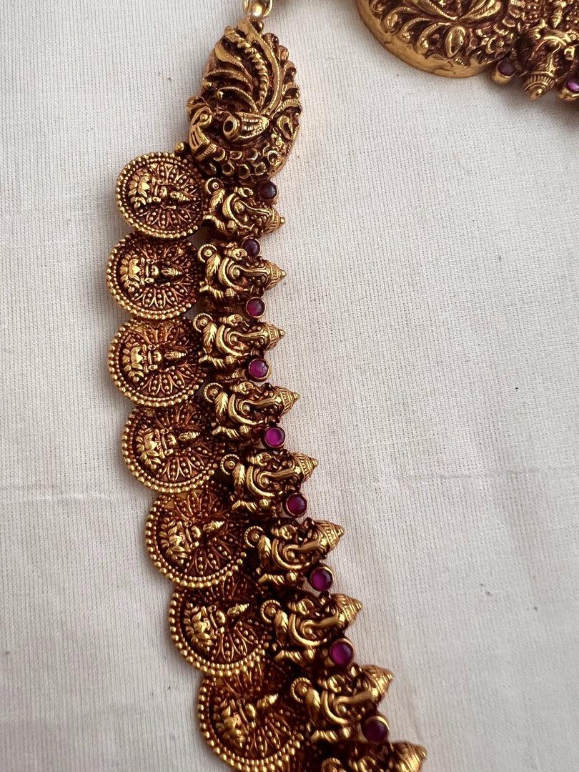 Antique gold polish kasumala necklace with ruby stones-Silver Neckpiece-CI-House of Taamara