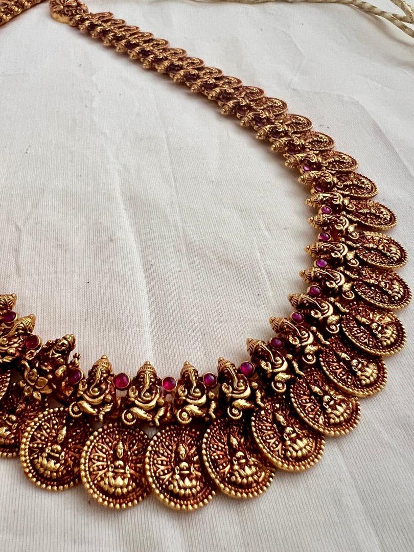 Antique gold polish kasumala necklace with ruby stones-Silver Neckpiece-CI-House of Taamara