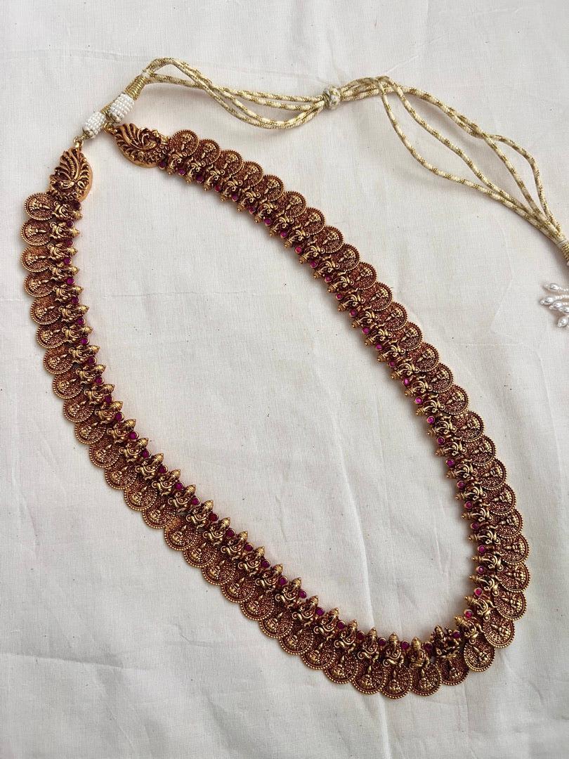 Antique gold polish kasumala necklace with ruby stones-Silver Neckpiece-CI-House of Taamara