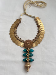 Antique gold polish kasumala with turquoise stone pendant-Silver Neckpiece-CI-House of Taamara