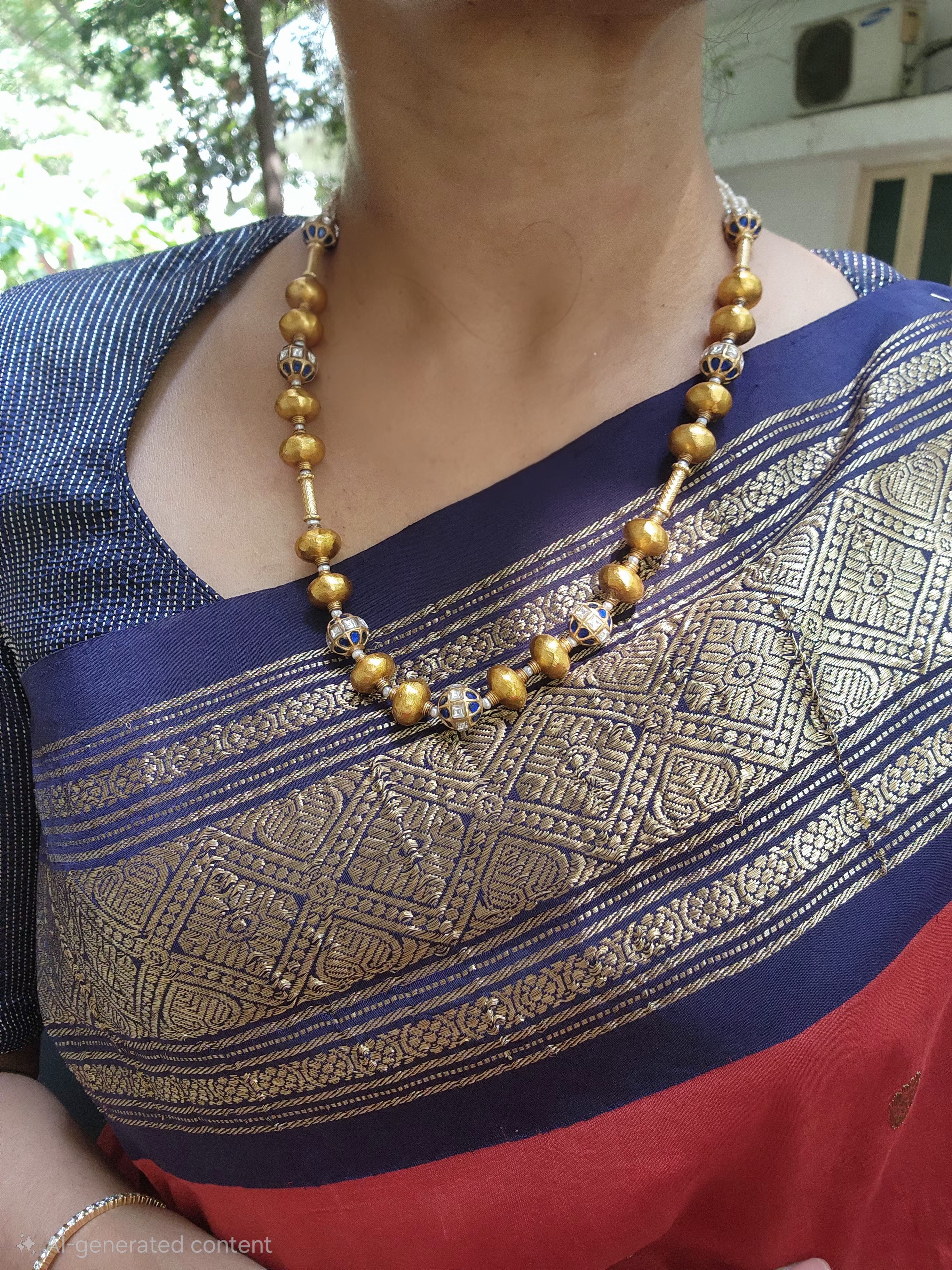 Antique gold polish kundan beads & gundu beads-Silver Neckpiece-PL-House of Taamara