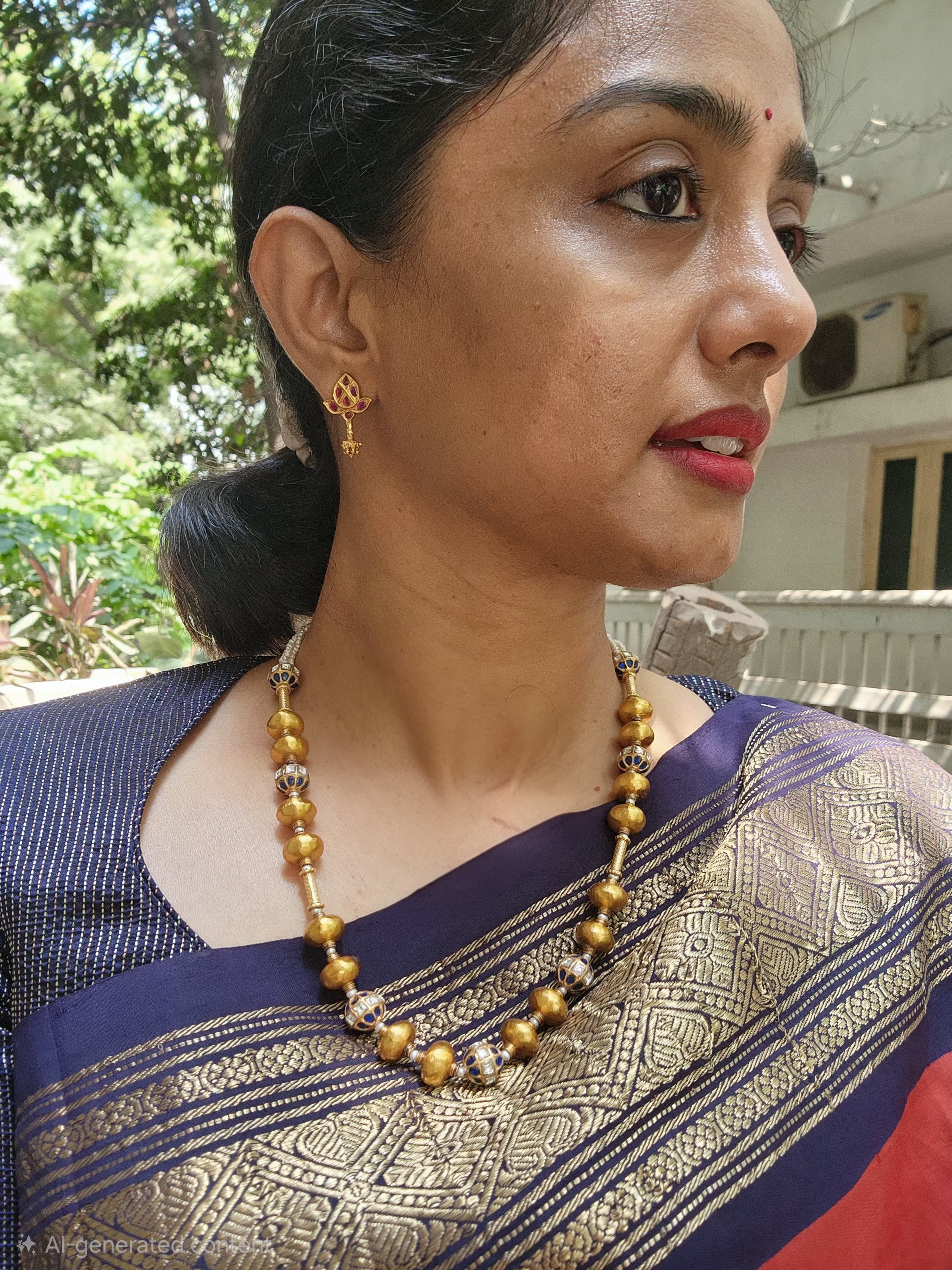Antique gold polish kundan beads & gundu beads-Silver Neckpiece-PL-House of Taamara