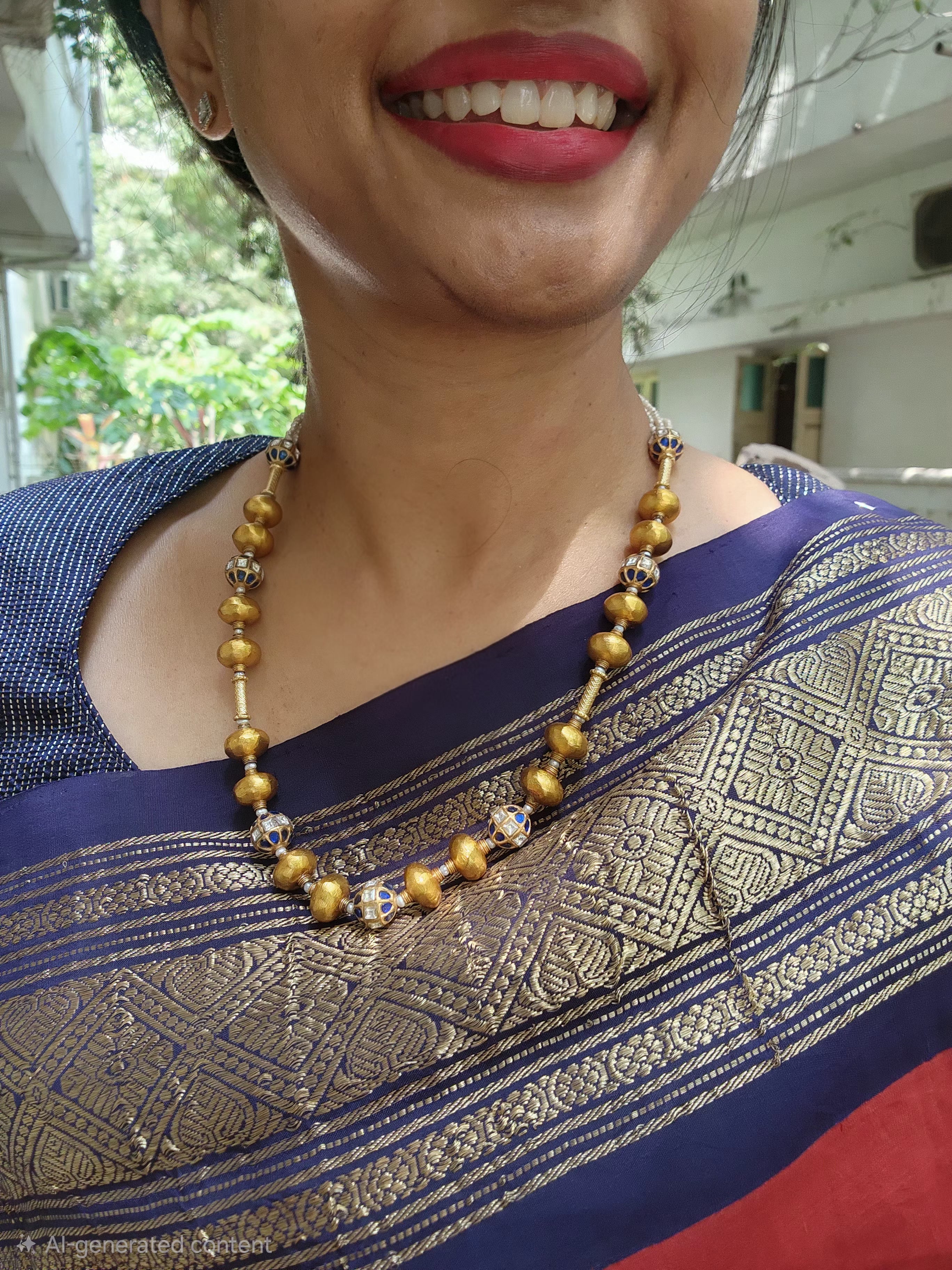 Antique gold polish kundan beads & gundu beads-Silver Neckpiece-PL-House of Taamara