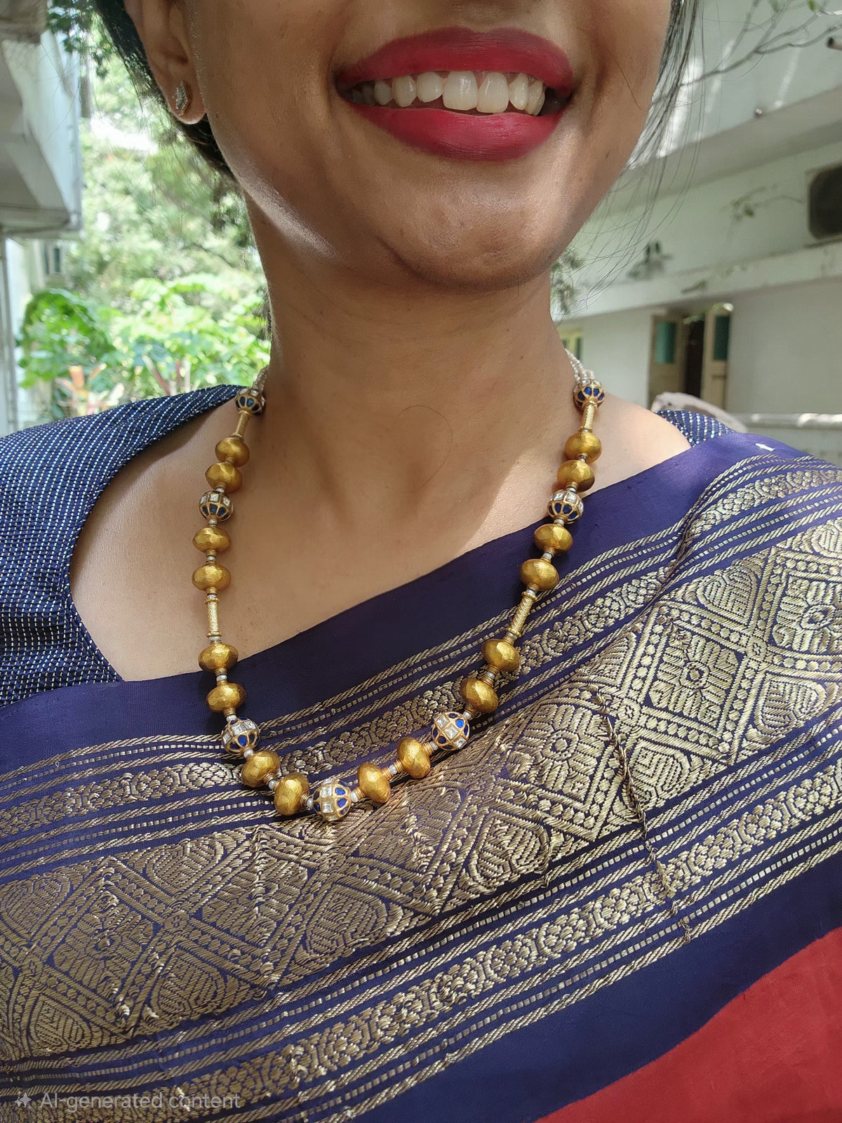 Antique gold polish kundan beads & gundu beads-Silver Neckpiece-PL-House of Taamara