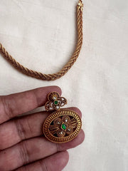 Antique gold polish kundan & emerald necklace, SET-Silver Neckpiece-CI-House of Taamara
