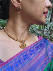 Antique gold polish kundan & emerald necklace, SET-Silver Neckpiece-CI-House of Taamara