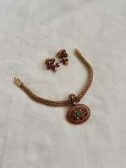 Antique gold polish kundan & emerald necklace, SET-Silver Neckpiece-CI-House of Taamara