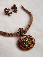Antique gold polish kundan & emerald necklace, SET-Silver Neckpiece-CI-House of Taamara