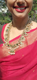 Antique gold polish kundan & emerald solid guttapusulu necklace with pearls-Silver Neckpiece-CI-House of Taamara