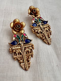 Antique gold polish kundan lotus with elephant traingle earrings-Earrings-CI-House of Taamara